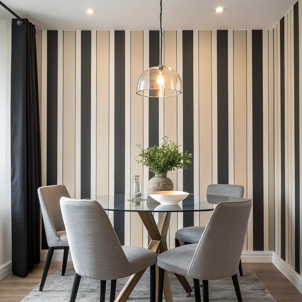 Dining room with a bold accent wall