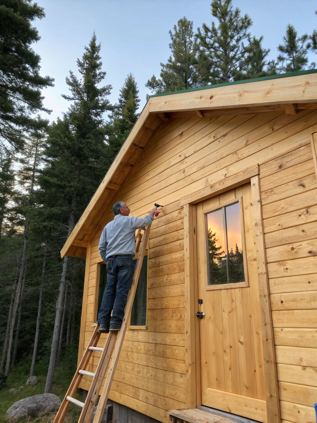Expert painter working on residential exterior siding