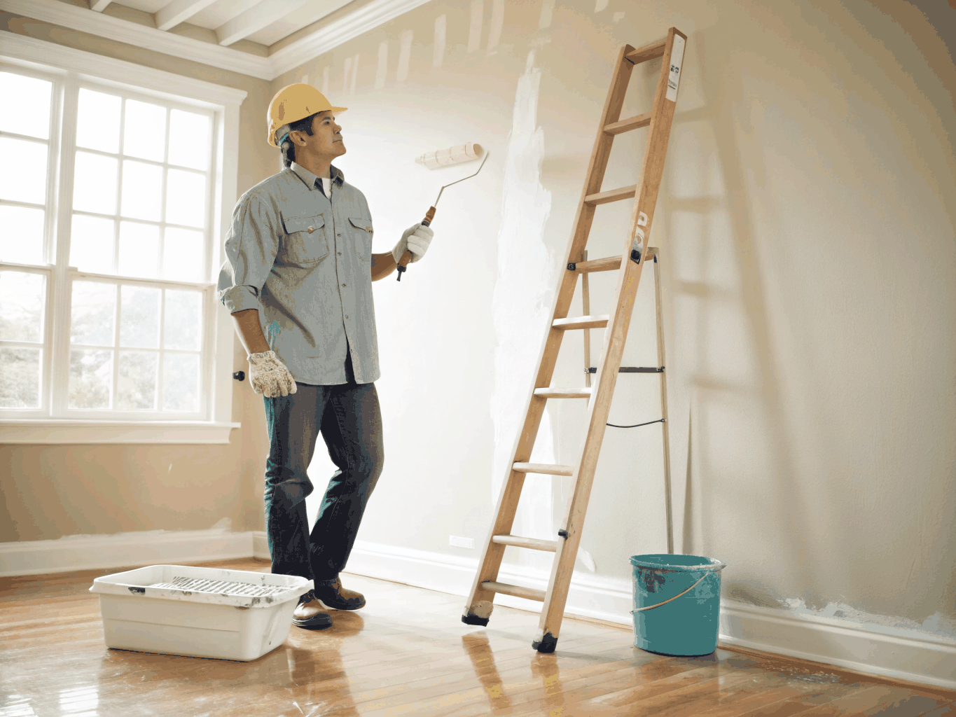 Professional painter working on a residential project